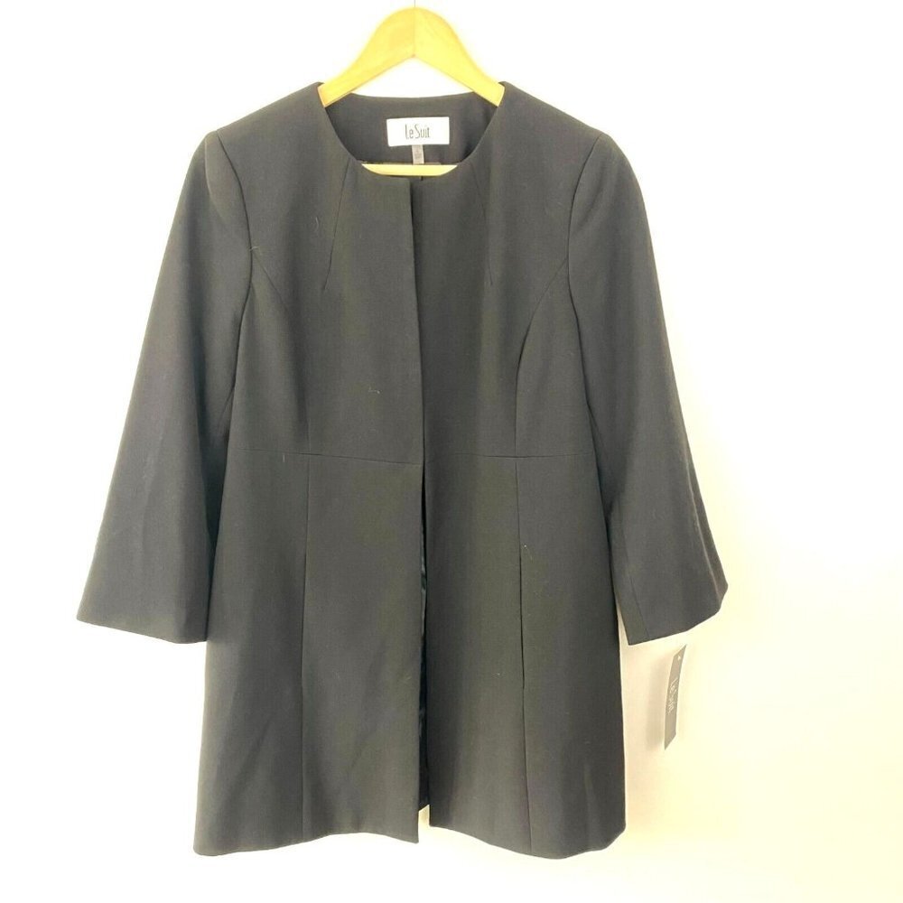 Le Suit $300 Womens Blazer Suit Jacket Size 6 Black Open 3/4 Sleeves Career New